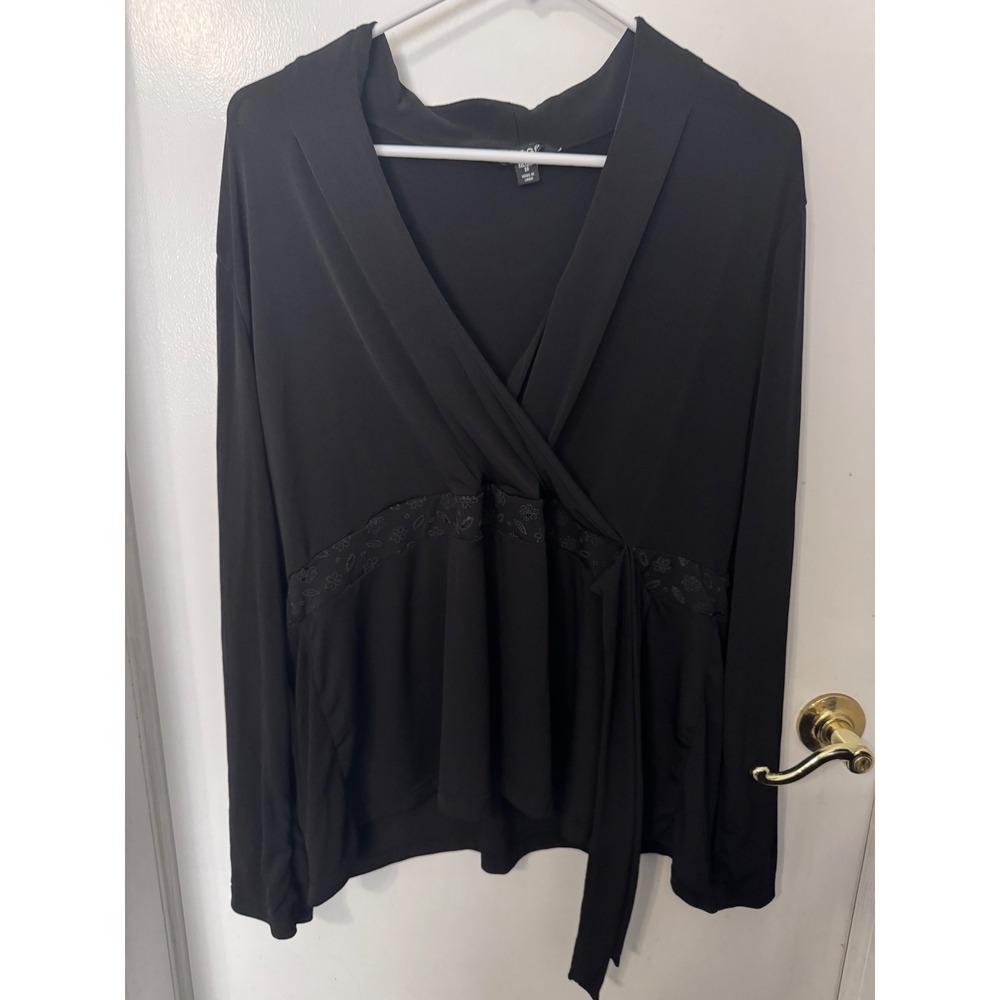 George Womens Black Soot Faux Wrap Blouse Embroidered Trim XXL 20 GL40704B